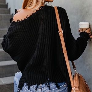 Distressed Frayed Black sweater